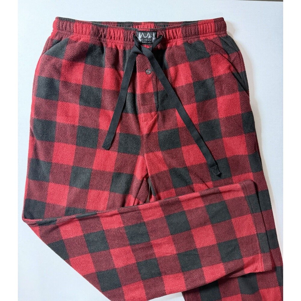 Lucky Brand Sleep Pant Men’s Red Black Flannel Elastic Waist Pockets Size L